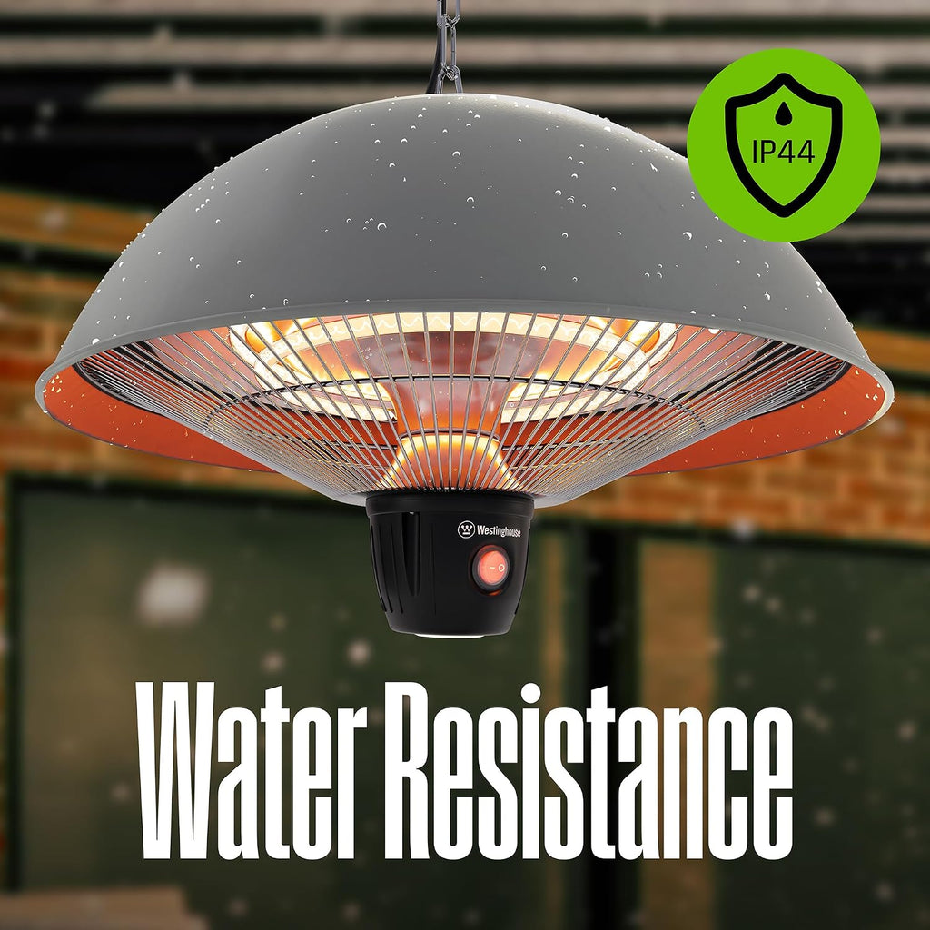 Westinghouse Outdoor Ceiling Patio Heater, Water Resistant, Adjustable Heat Output Up to 1500W, Auto Shut Off Overheat Protection, Hanging Infrared Heater for Patio Cover, Gazebo, & More - Gray
