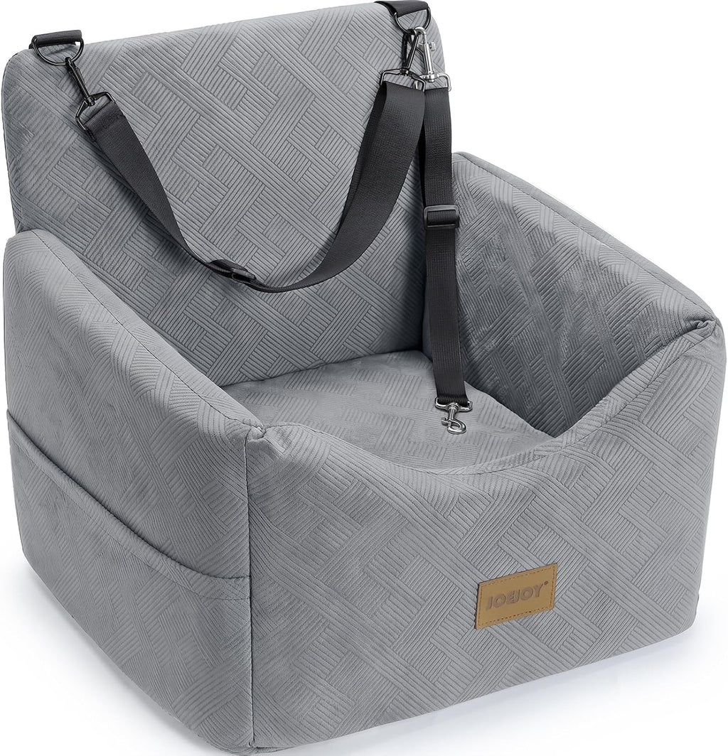 JOEJOY Dog Car Seats for Small Medium Dogs Under 35lbs, Dog Booster Seat with Detachable Washable Cover and Cushion, Memory Foam Pet Car Seat with Safety Belt and Storage Pockets (Black)