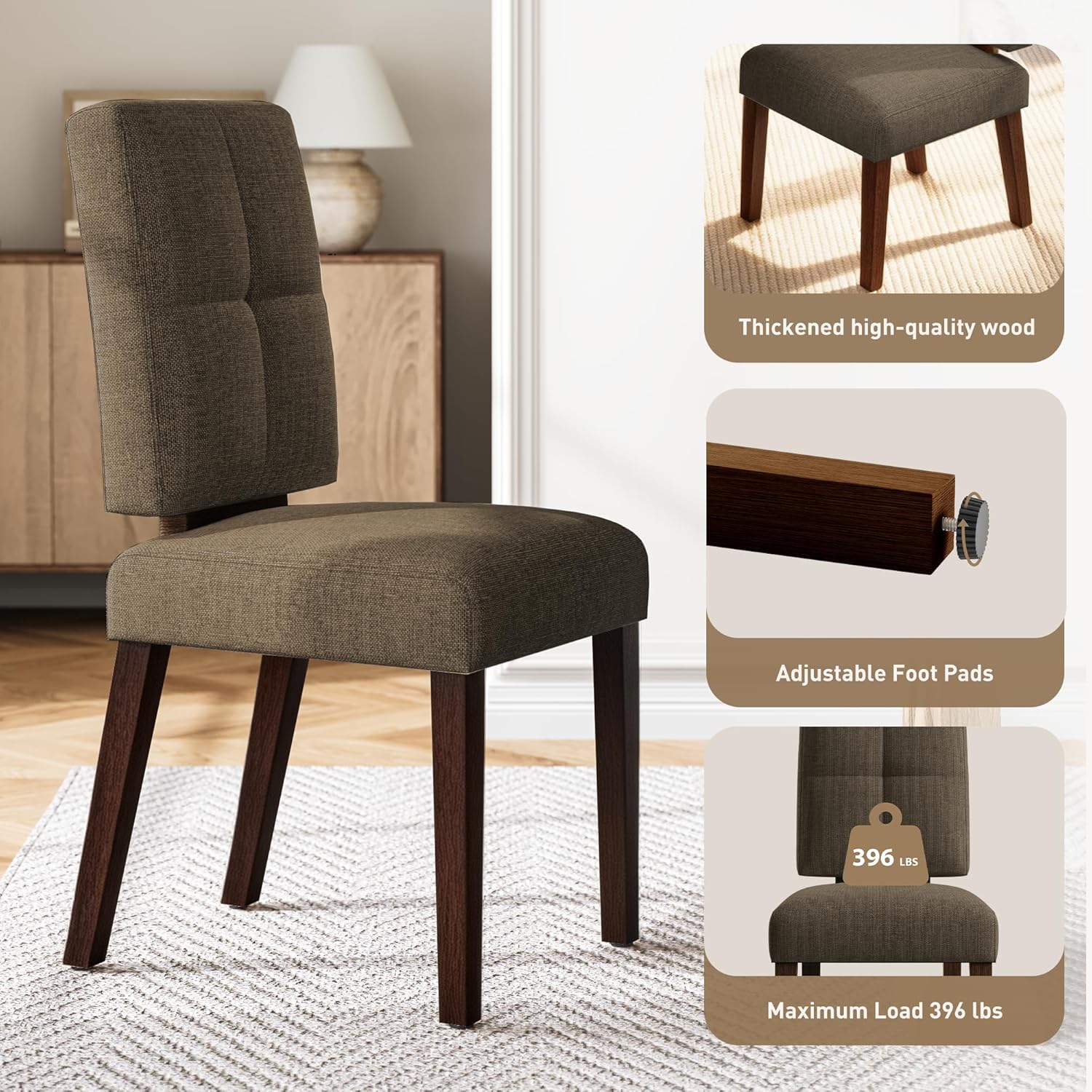 HOMRELEXA Wooden Dining Chairs Set of 2, Dining Room Chairs with Wood Legs, Cloud-Like Cushion & Reinforcement Structure Design for Kitchen/Living Room/Restaurant, Easy Assembly