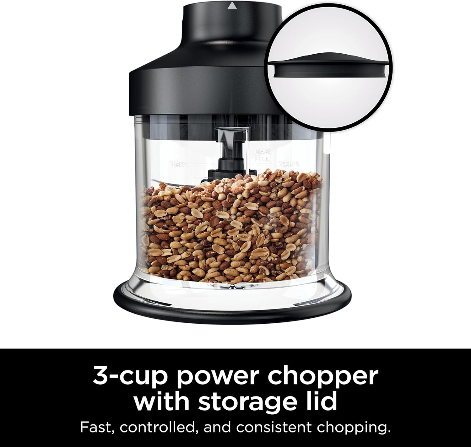 Ninja Foodi Power Chopper 3-Cup Food Processor Bowl Accessory | Compatible with the Ninja Power Mixer System (CI100 Series) | Includes Bowl, Storage Lid & Blade Assembly | Black | XSKKITCHPR