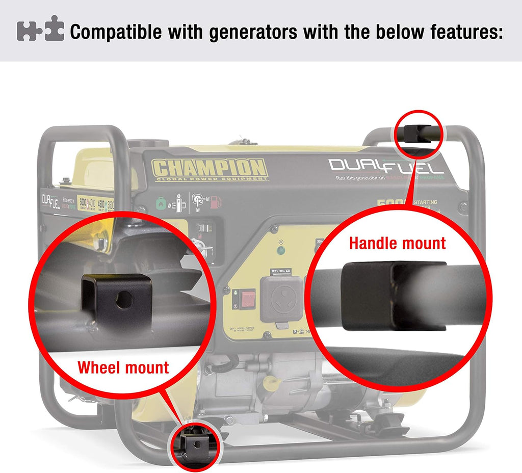 Champion Power Equipment 40065 Wheel Kit with Folding Handle and Never Flat Tires, for 2800-4750-Watt Generators, Black