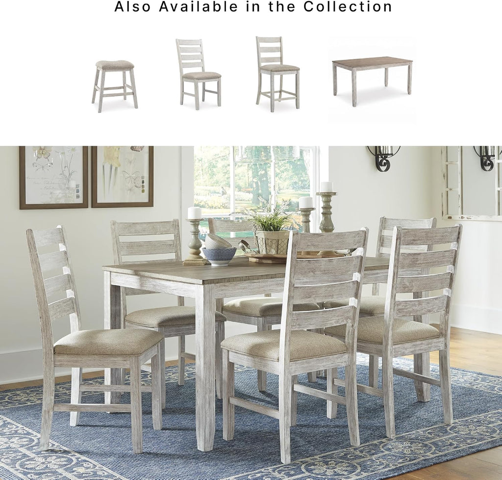 Signature Design by Ashley Skempton Cottage Dining 7 Piece Set – Rectangular Table & 6 Upholstered Chairs | Coastal Chic Meets Farmhouse, Whitewash