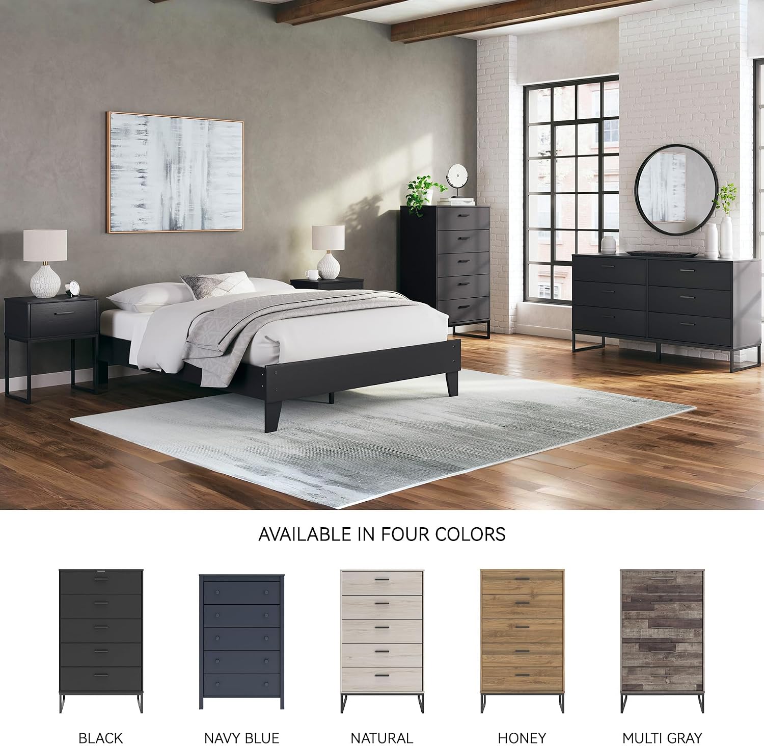 Signature Design by Ashley Socalle Matte Black Finish Chest of Drawers, Modern Tall 5 Drawer Dresser, Engineered Wood (MDF/Particleboard/Plywood) & Decorative Laminate, Bedroom Storage