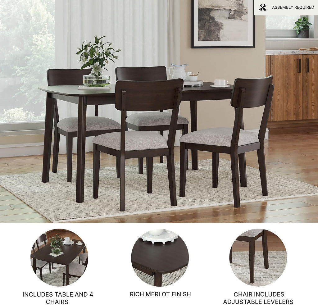 Signature Design by Ashley Favelon Mid-Century Modern Dining Table and Chairs Set with Cushioned Seat, Set of 5, Dark Brown & Gray