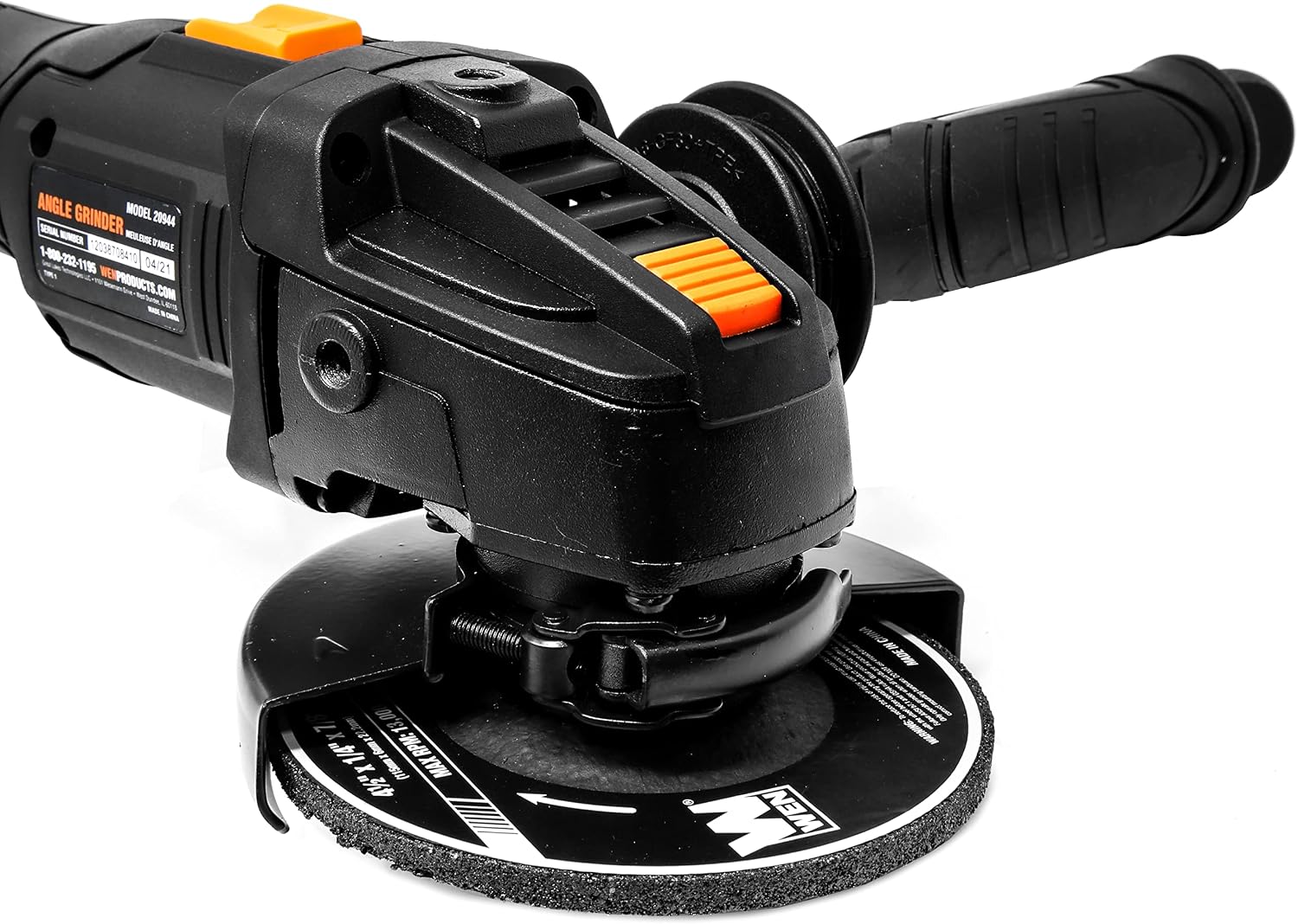 WEN Cordless Angle Grinder, Brushless with 20V Max 4.0 Ah Lithium-Ion Battery and Charger (20944), Black
