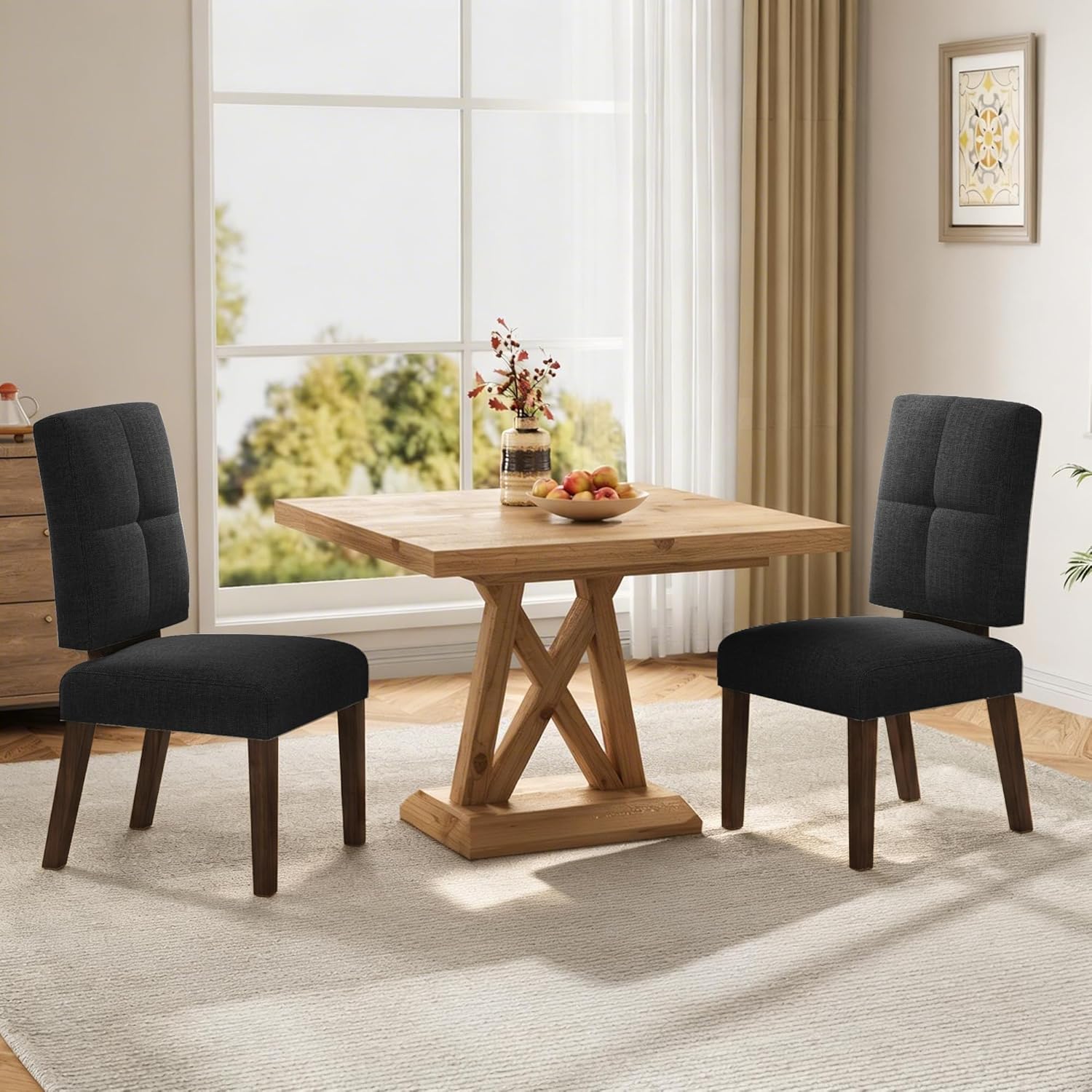 HOMRELEXA Wooden Dining Chairs Set of 2, Dining Room Chairs with Wood Legs, Cloud-Like Cushion & Reinforcement Structure Design for Kitchen/Living Room/Restaurant, Easy Assembly
