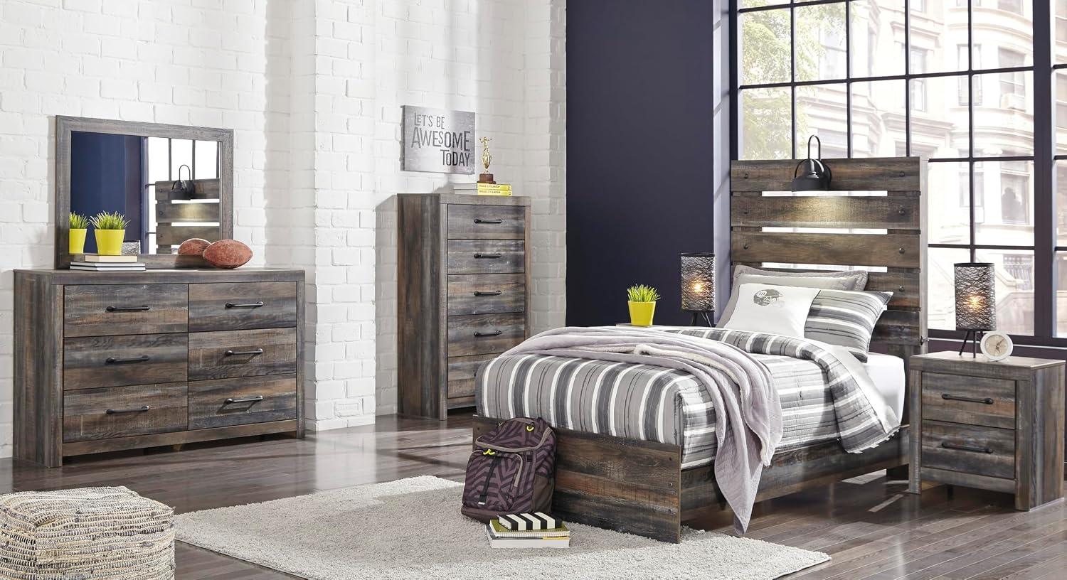 Signature Design by Ashley Drystan Casual 5 Drawer Chest, Dark Brown & Gray