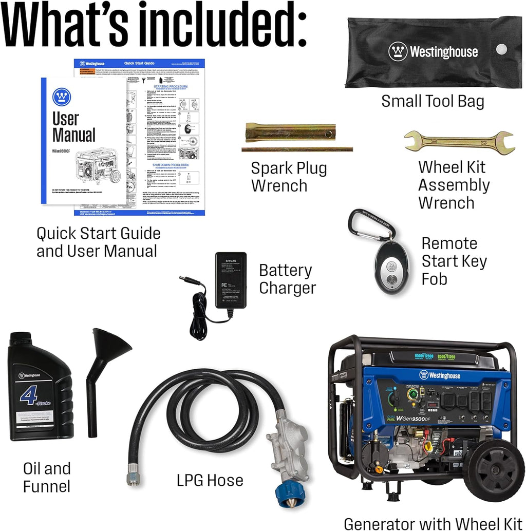 Westinghouse 12500 Watt Dual Fuel Home Backup Portable Generator, Remote Electric Start, Transfer Switch Ready, Gas and Propane Powered