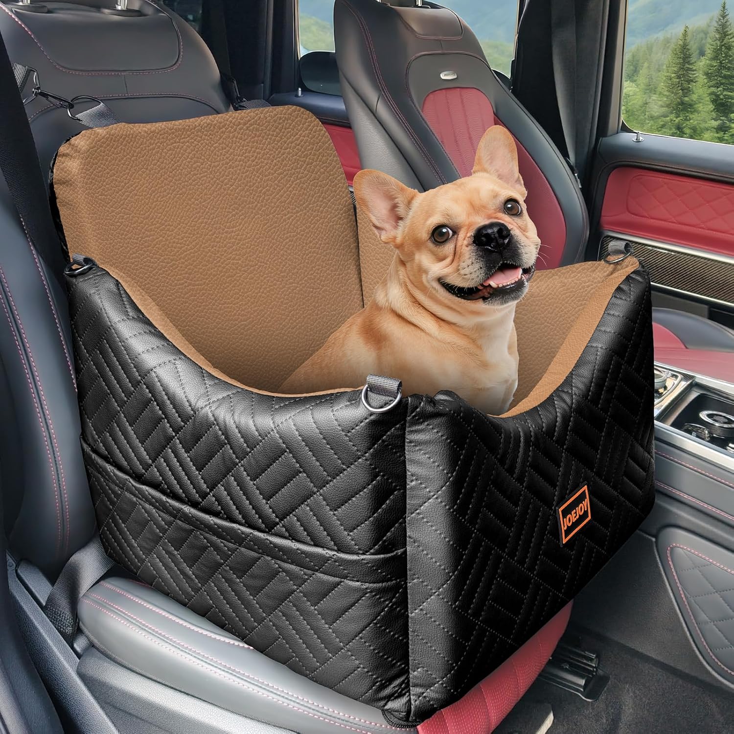 JOEJOY Dog Car Seats for Small Medium Dogs Under 35lbs, Dog Booster Seat with Detachable Washable Cover and Cushion, Memory Foam Pet Car Seat with Safety Belt and Storage Pockets (Black)