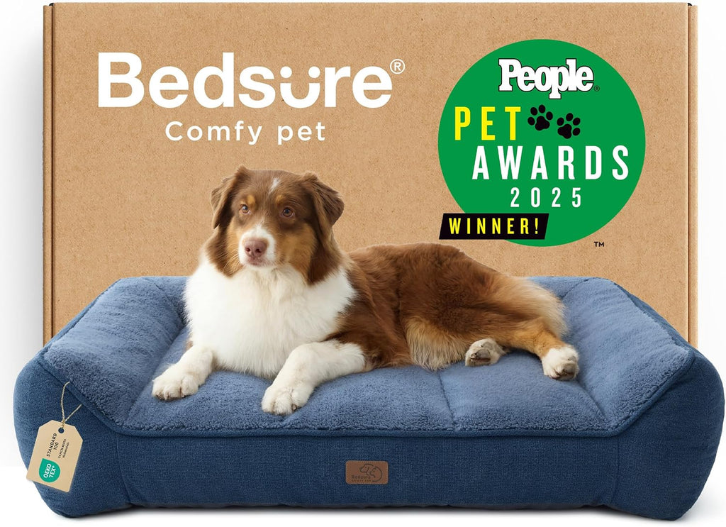 Bedsure SupportMax™ XL Orthopedic Dog Beds Large Sized Dog - Extra Thick Supportive Dogs Couch with Waterproof Washable Cover, Extra Large Comfort Pet Sofa with Soft Sherpa & Nonskid Bottom, Grey, 42"
