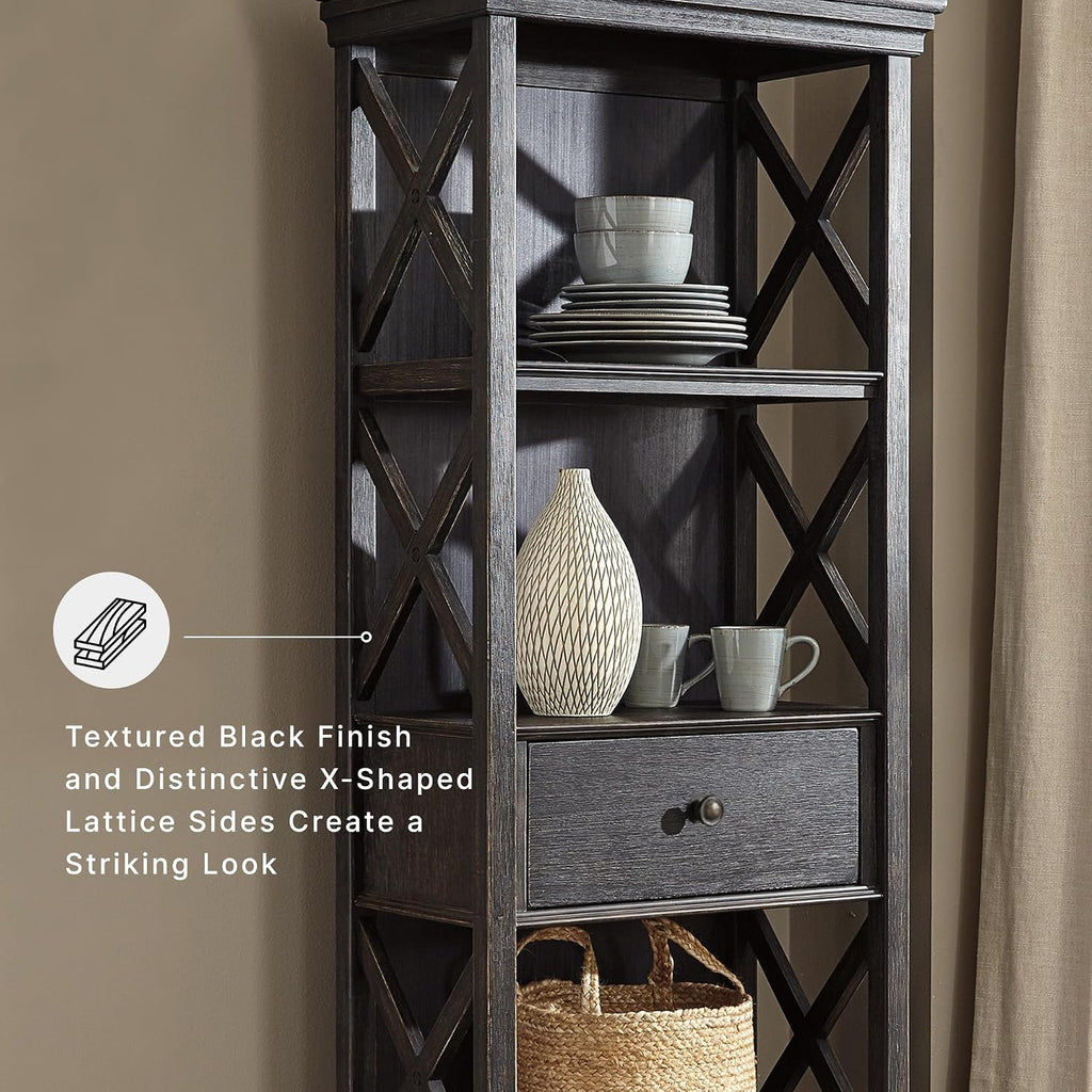 Signature Design by Ashley Tyler Creek Casual Farmhouse 75" Display Cabinet or Bookcase with Drawers and Shelf, Open Lattice Sides, Wood, Gray Black Finish