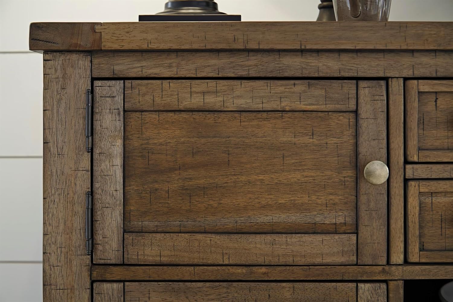 Signature Design by Ashley Moriville Vintage Casual Dining Room Buffet or Server with 4 Cabinets & Center Display Shelf, 2 Drawers, Wood, 56" Wide, Brown