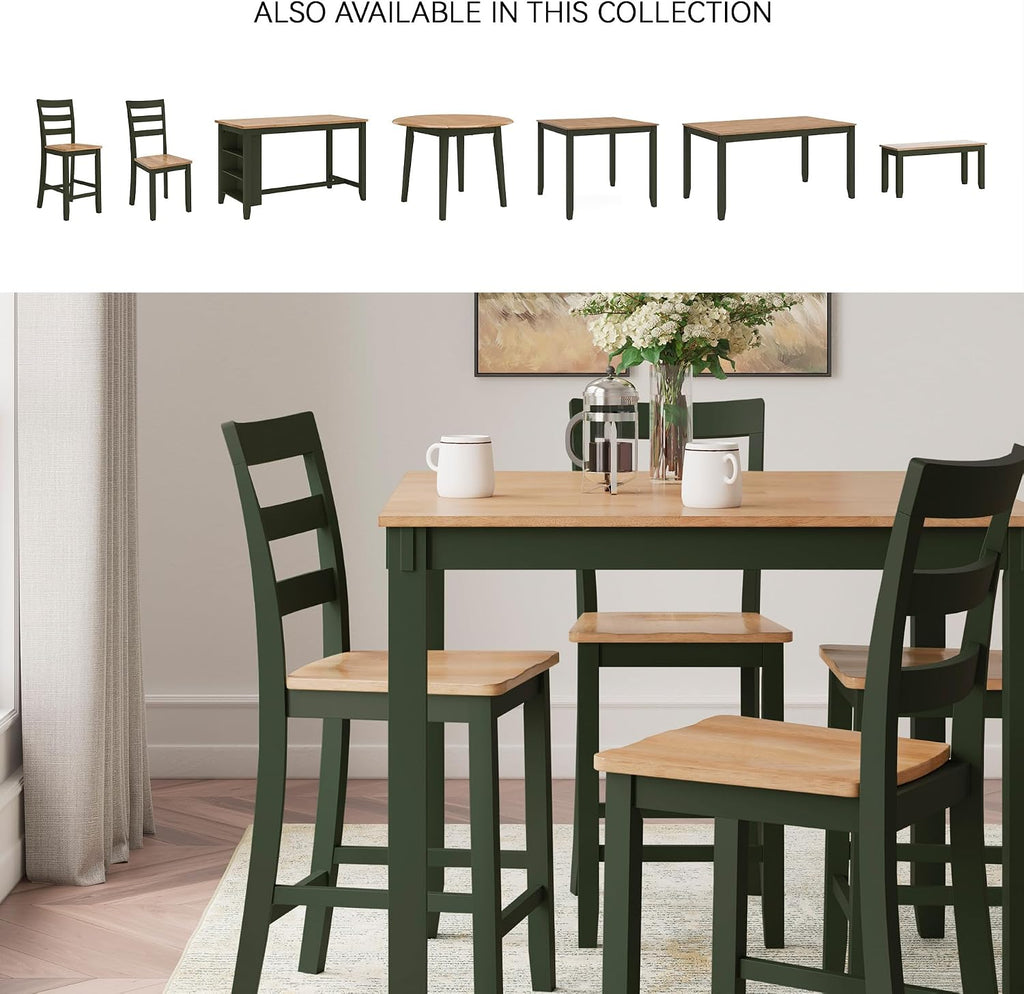 Signature Design by Ashley Gesthaven Counter Height Dining Set, 5-Piece Bar Table and Chairs Set with Butcher Block Top, Casual Green and Light Natural Mango Wood