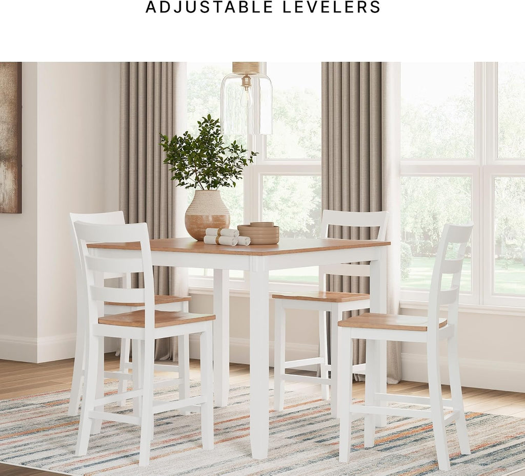 Signature Design by Ashley Gesthaven Dining Table Set, Counter Height Table with 4 Bar Stools, Butcher Block Veneer Top, Two-Tone White/Natural Mango Finish
