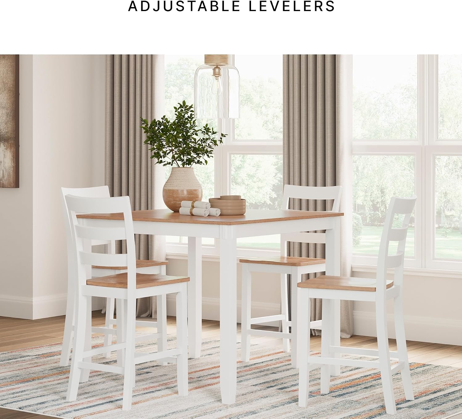 Signature Design by Ashley Gesthaven Dining Table Set, Counter Height Table with 4 Bar Stools, Butcher Block Veneer Top, Two-Tone White/Natural Mango Finish
