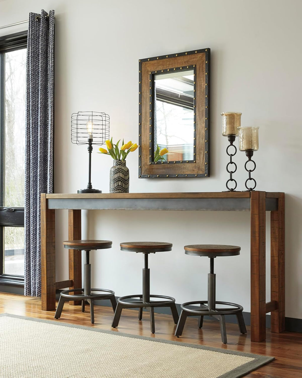Signature Design by Ashley Furniture Torjin Long Counter Height Table, Seats up to 3, Wood, 72.13" W x 16" D x 36" H, 2-tone Brown