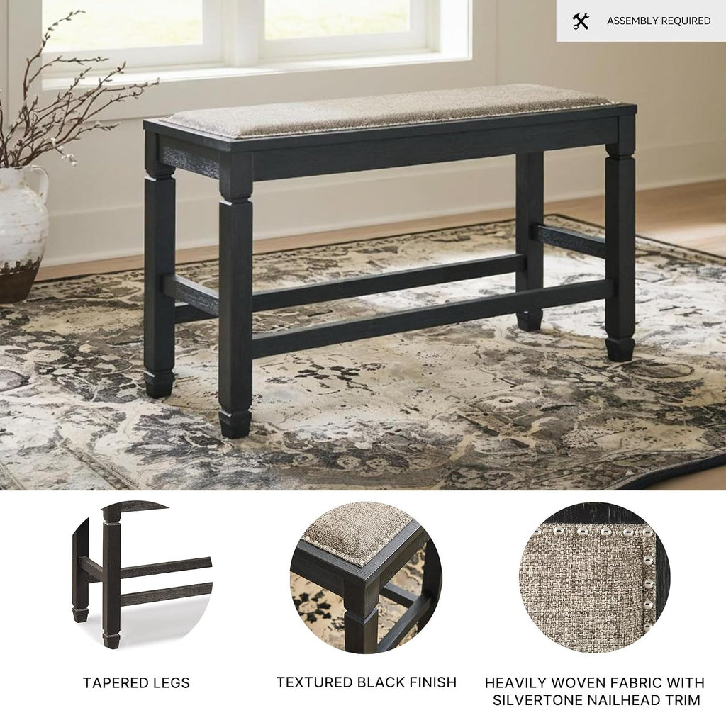 Signature Design by Ashley Tyler Creek Urban Farmhouse Counter Height Upholstered Dining Bench, Almost Black