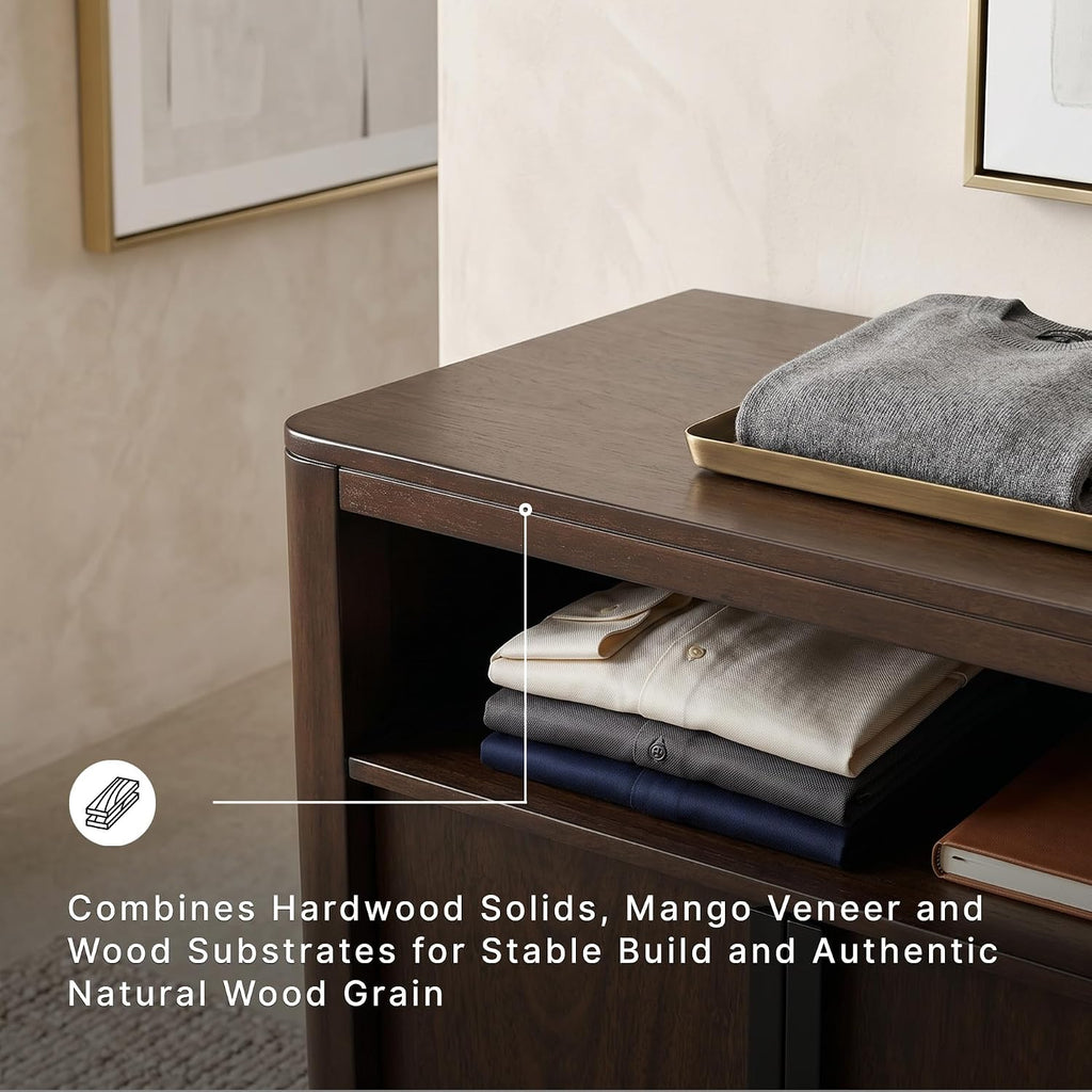 Signature Design by Ashley Yingden Dining Server, 60-Inch Sideboard Cabinet with Storage, Mango Wood Veneer, Buffet Table for Kitchen, Home Bar & Dining Room, Dark Brown