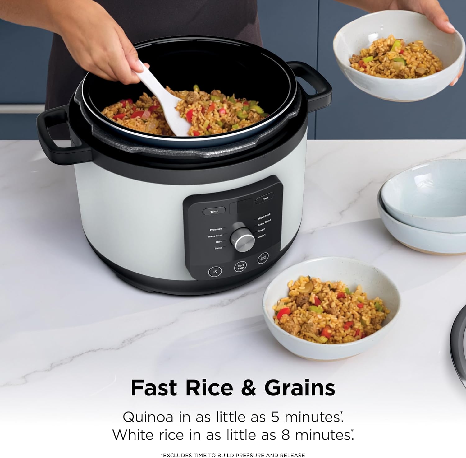 Ninja HyperHeat 9-in-1 Electric Pressure Cooker | 6.5 Qt Multi Cooker with Sear/Sauté, Slow Cooker, Rice Cooker, Sous Vide | 1200W | Fast Cooking, PFAS-Free Pot | White | PC201WH