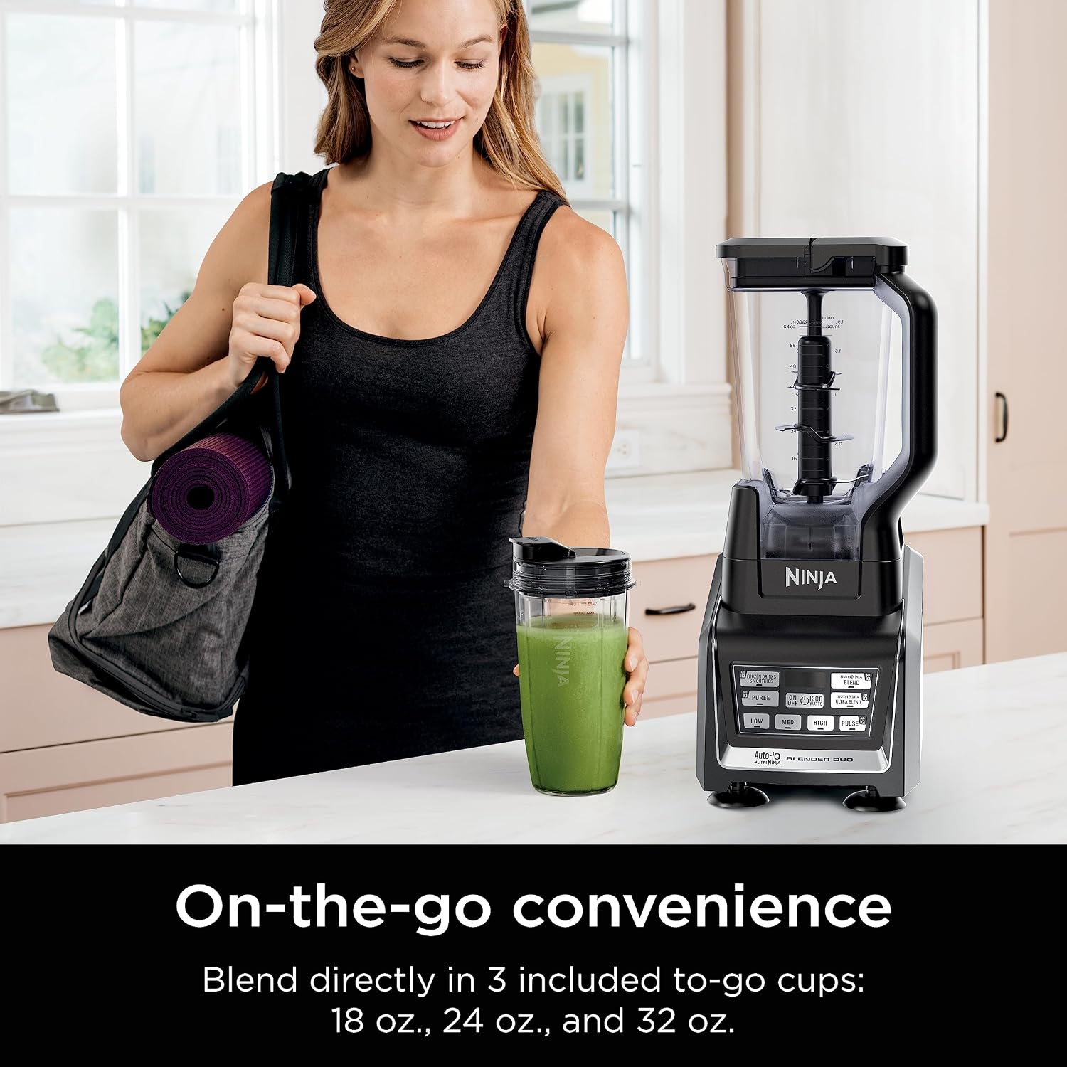 Ninja BL642 Nutri Ninja Personal & Countertop Blender with 1200W Auto-iQ Base, 72 oz. Pitcher, and 18, 24, & 32 oz. To-Go Cups with Spout Lids, For Smoothies, Shakes & More, Dishwasher Safe, Black..