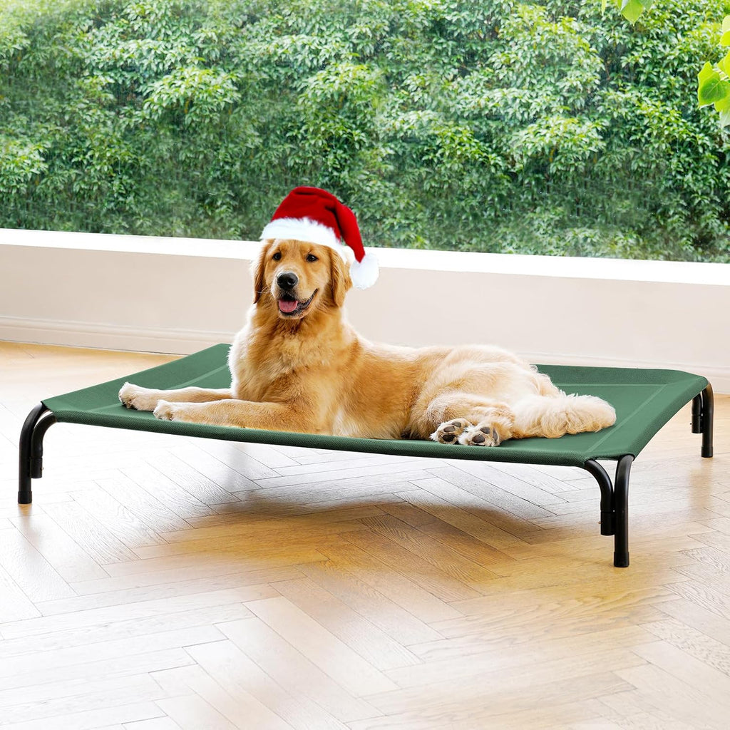 Elevated Dog Bed Raised Outdoor Dog Cot for Large Dogs, Installation Requires No Tools, Frame with Washable Cooling Breathable Mesh Anti-Slip Feet, Indoor Pet Bed, Black, 43.3 Inches