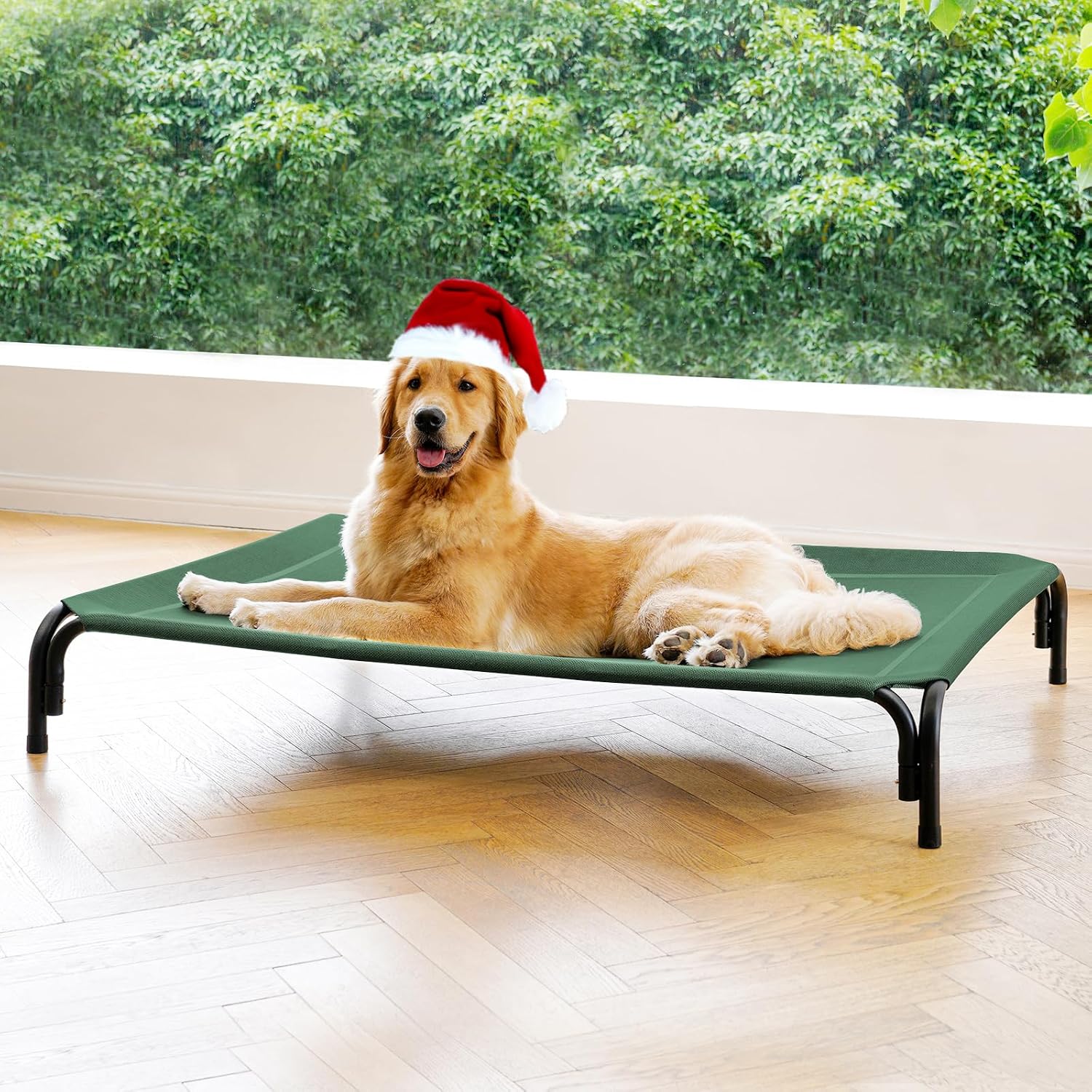 Elevated Dog Bed Raised Outdoor Dog Cot for Large Dogs, Installation Requires No Tools, Frame with Washable Cooling Breathable Mesh Anti-Slip Feet, Indoor Pet Bed, Black, 43.3 Inches