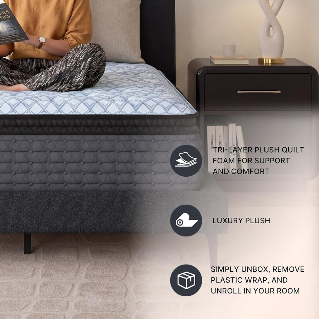 Signature Design by Ashley Destin Cove PT Extra Plush 16 Inch Mattress with Low Motion Transfer and Temperature Regulating, Mattress in a Box, Queen