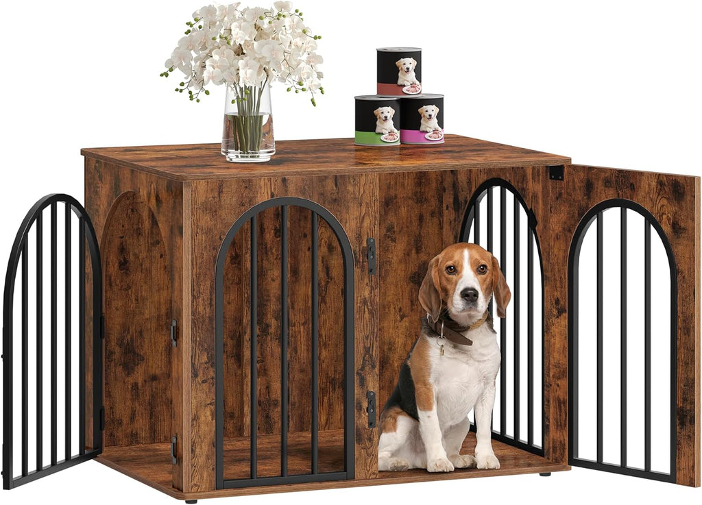 Hzuaneri 31.5'' Wooden Dog Crate Furniture, Indoor Dog Kennel Dogs Cage for Small/Medium Dogs, Heavy Duty Dog Crates Decorative Pet House End Side Table TV Stand, White Brown DFC85114B