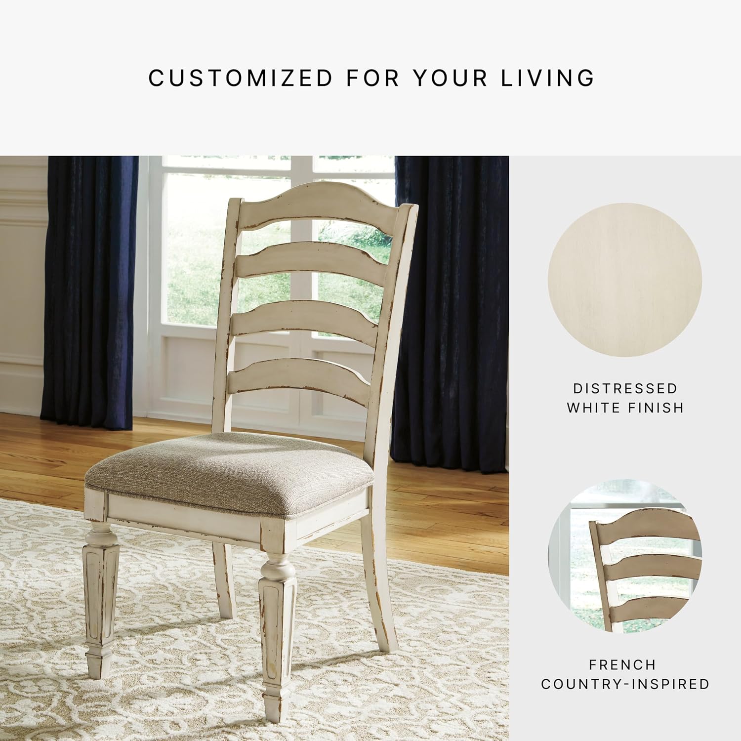 Signature Design by Ashley Realyn Dining Room Upholstered Chair 2 Count, Antique White