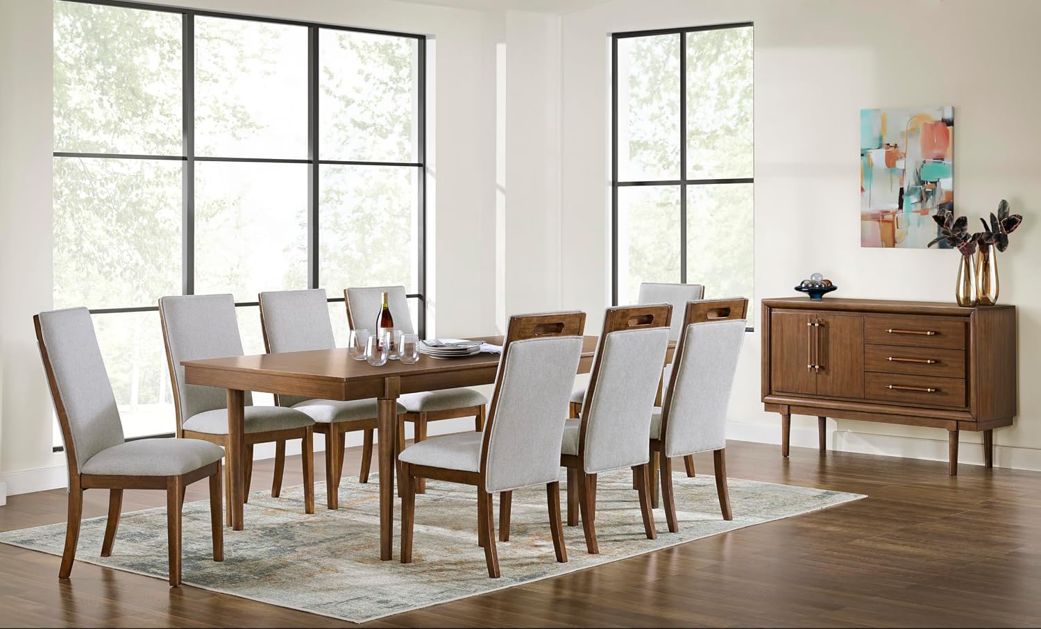 Signature Design by Ashley Lyncott Contemporary 2-Door Dining Server with Fixed Shelf and Felt-Lined Drawers, Light Brown
