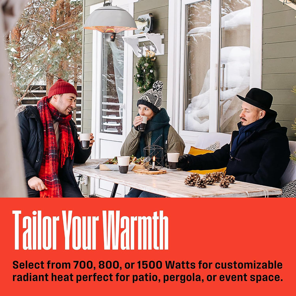Westinghouse Outdoor Ceiling Patio Heater, Water Resistant, Adjustable Heat Output Up to 1500W, Auto Shut Off Overheat Protection, Hanging Infrared Heater for Patio Cover, Gazebo, & More - White