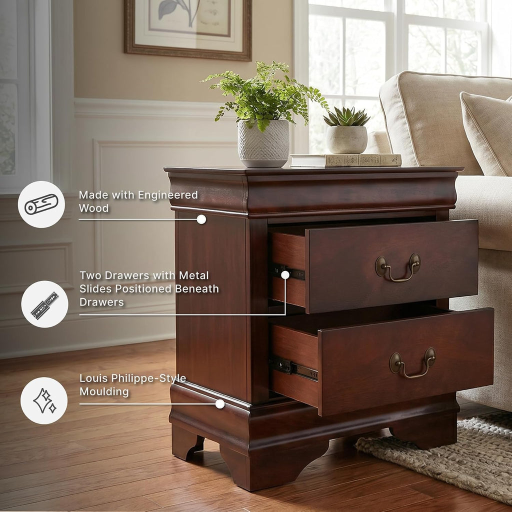 Signature Design by Ashley Alisdair Traditional 2 Drawer Nightstand, 23.75" Tall, Dark Brown