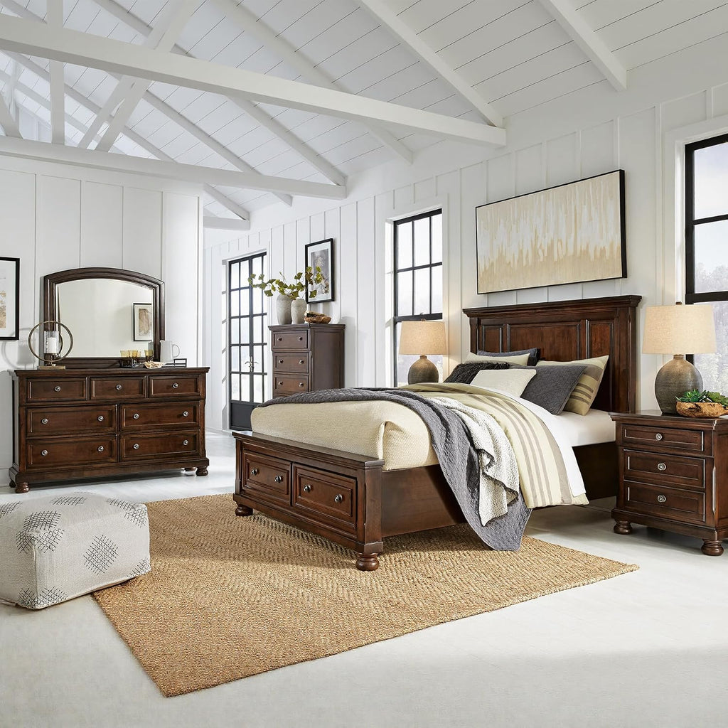 Signature Design by Ashley Porter Classic 2 Drawer Nightstand with Dovetail and Ball-bearing Construction, 29.88" Tall, Dark Brown