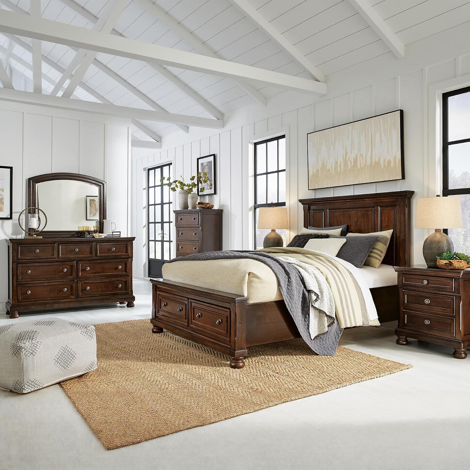 Signature Design by Ashley Porter Classic 2 Drawer Nightstand with Dovetail and Ball-bearing Construction, 29.88" Tall, Dark Brown
