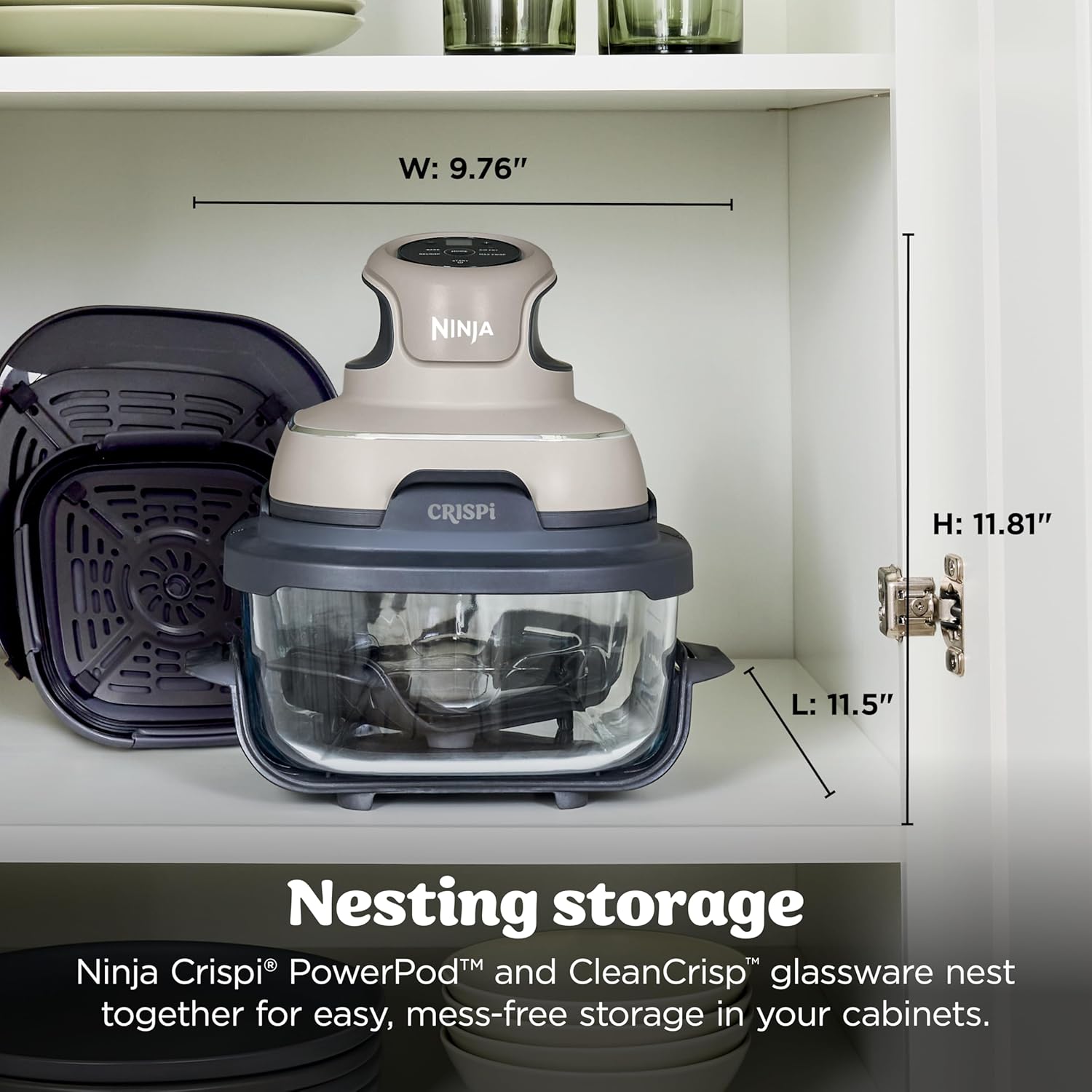 Ninja Crispi 4 in 1 Glass Air Fryer, 450°F, Non Toxic, 4QT and 6 Cup Containers with Lids, Dishwasher Safe, Stone, 1 Count, FN101ST