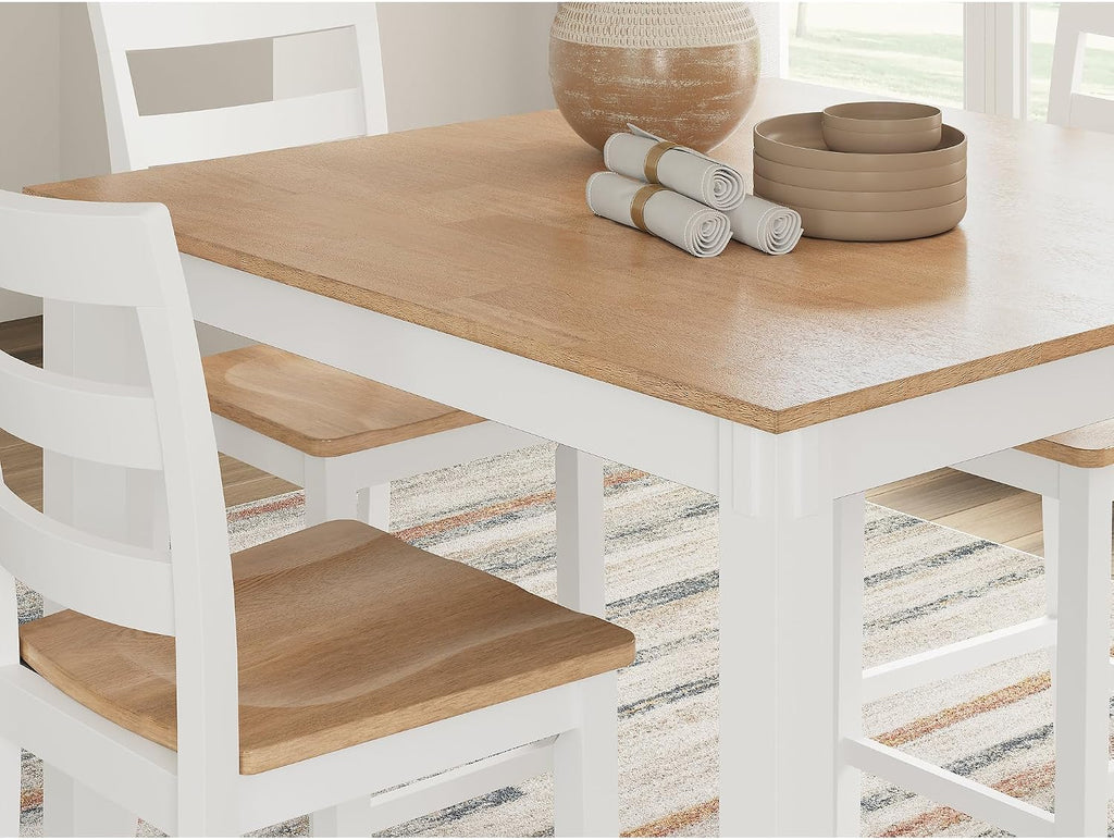 Signature Design by Ashley Gesthaven Dining Table Set, Counter Height Table with 4 Bar Stools, Butcher Block Veneer Top, Two-Tone White/Natural Mango Finish