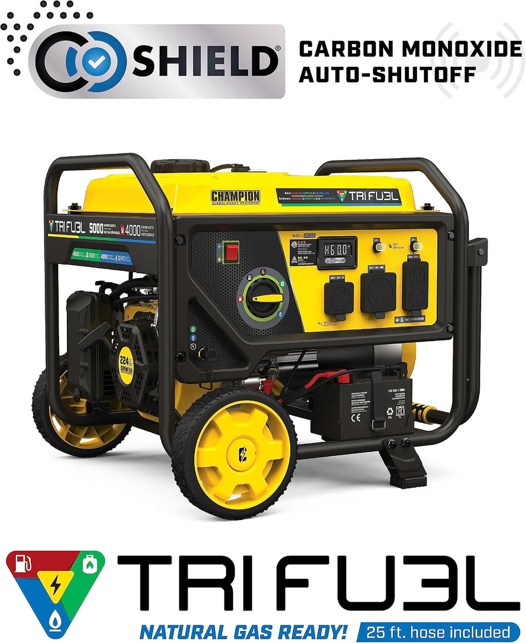 Champion Power Equipment 5000-Watt Electric Start Tri Fuel RV Ready Portable Generator with Free 3-Year Warranty