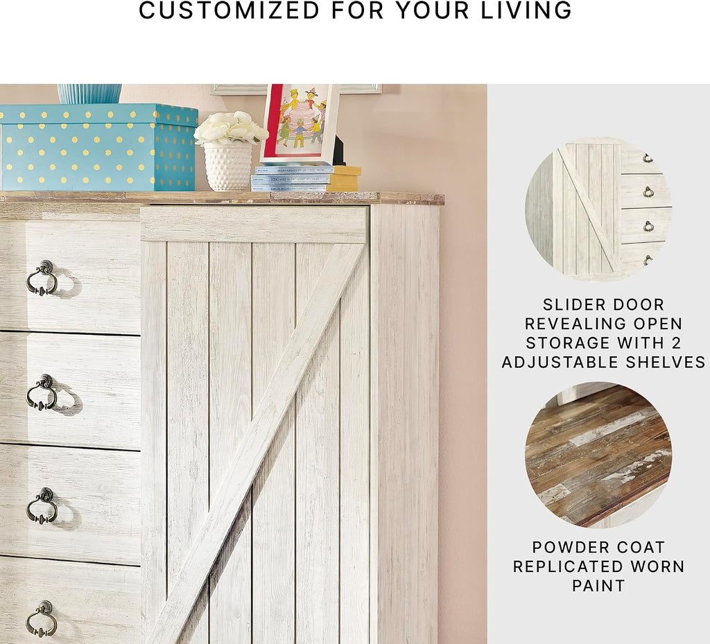Signature Design by Ashley Willowton Shabby Chic Dressing Chest with Faux Plank Top, Whitewash