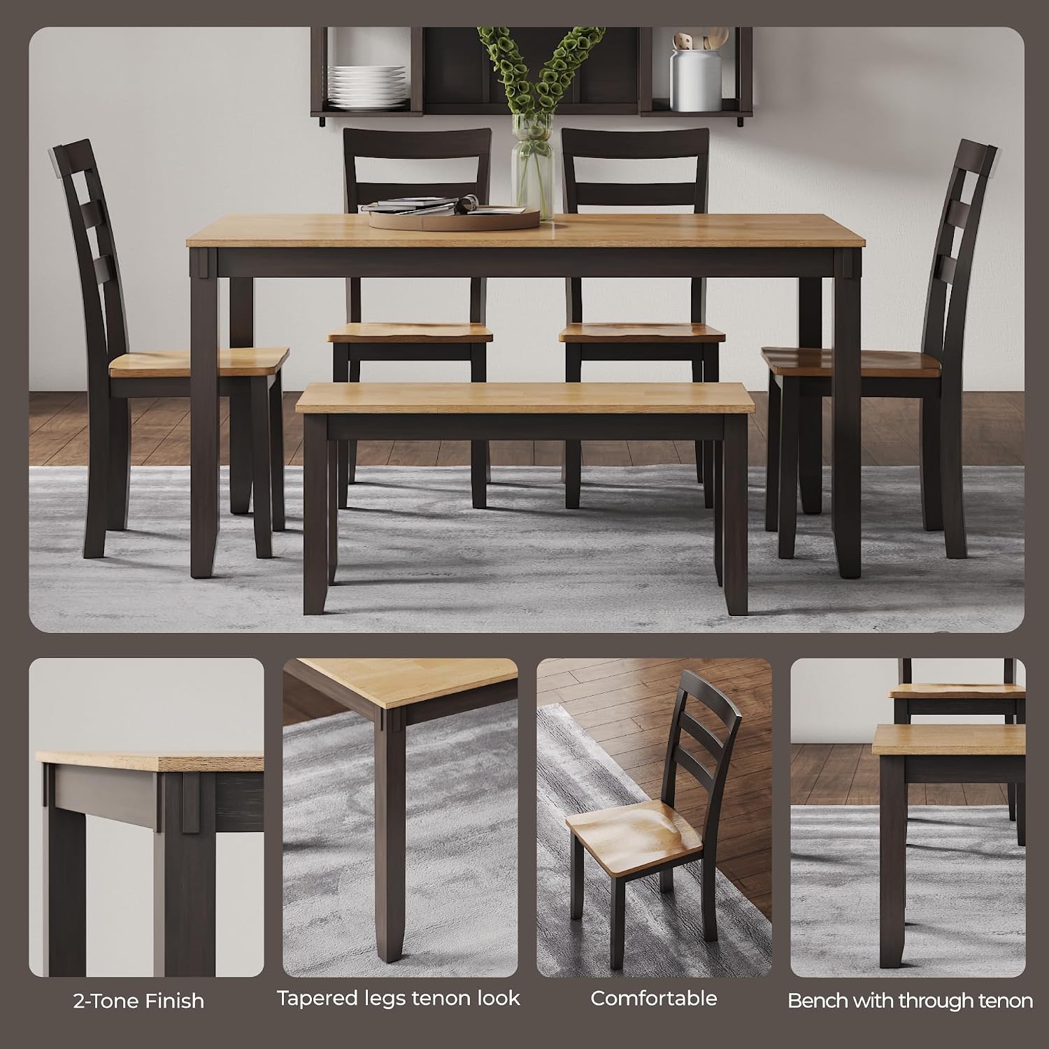 Signature Design by Ashley Gesthaven Casual Dining Table, Bench and 4 Ladderback Chairs, Seats 6, Wood, 36" W x 60" D x 30.25" H, Light Brown & Dark Brown