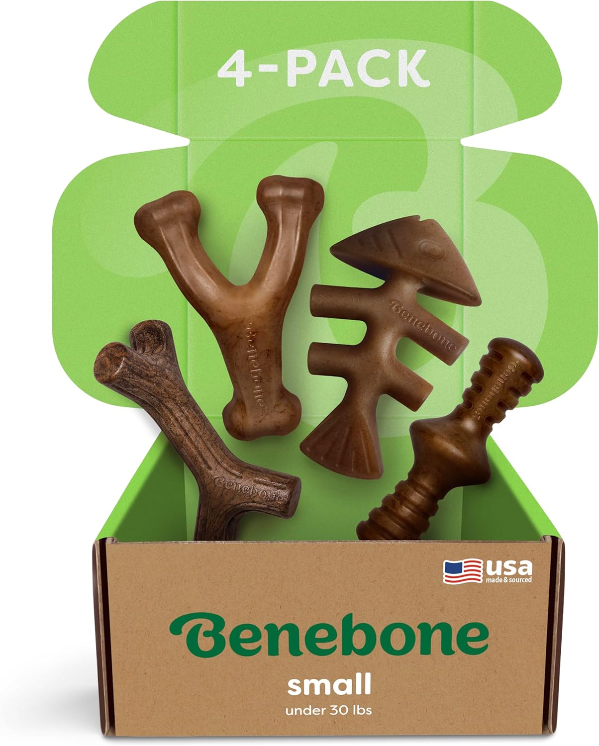 Benebone Medium 4-Pack Dog Toys for Aggressive Chewers – Durable Dog Bones, Made in USA – Dog Toys for Medium Dogs Under 60 lbs