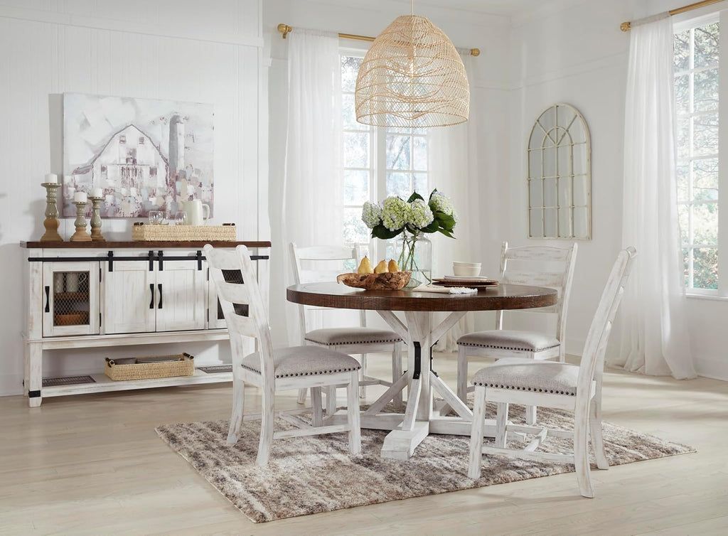 Signature Design by Ashley Valebeck Farmhouse Dining Room Server or Buffet Cabinet, White & Brown