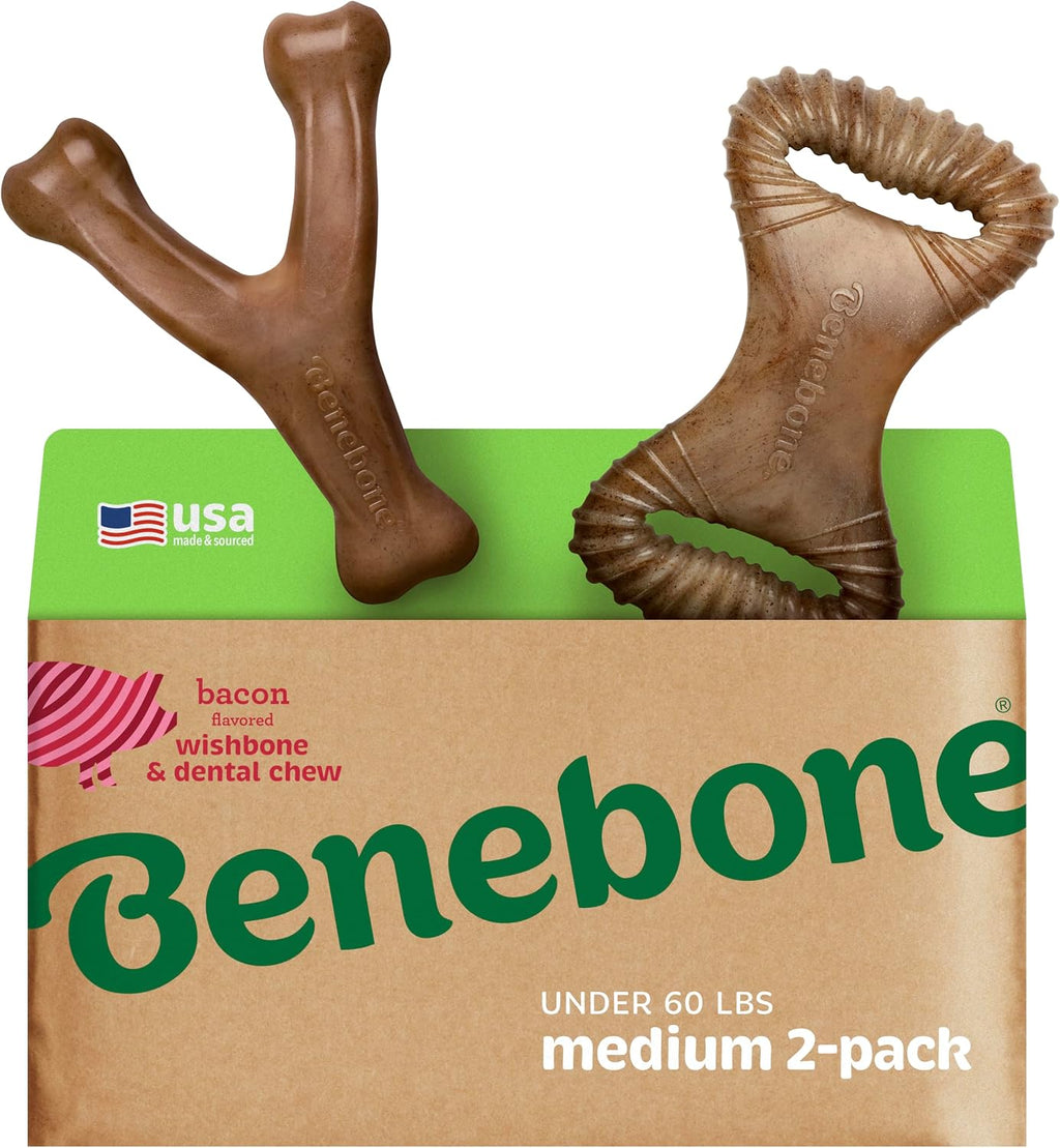 Benebone Medium 4-Pack Dog Toys for Aggressive Chewers – Durable Dog Bones, Made in USA – Dog Toys for Medium Dogs Under 60 lbs