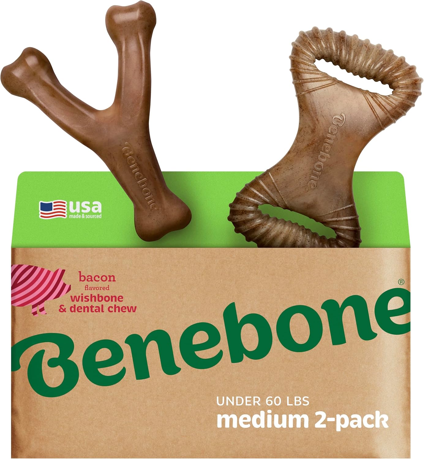 Benebone Medium 4-Pack Dog Toys for Aggressive Chewers – Durable Dog Bones, Made in USA – Dog Toys for Medium Dogs Under 60 lbs