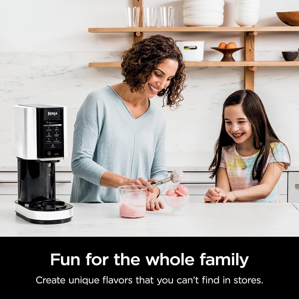 Ninja CREAMi Ice Cream Maker, 7 One-Touch Programs, with (2) Pint Containers & Lids, Compact Size, White (NC301WHBBB)