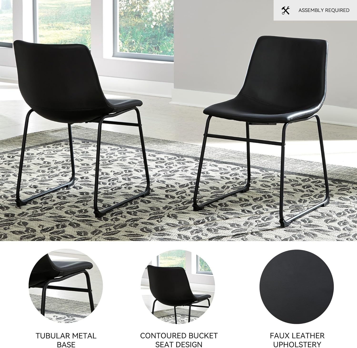 Signature Design by Ashley Centiar Mid Century Dining Room Bucket Chair, 2 Count, Black