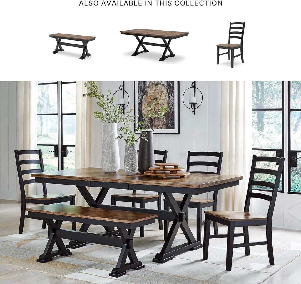 Signature Design by Ashley Wildenauer Dining Extension Table, 18" Self-Storing Butterfly Leaf, Hardwood Solids, Mango Veneer & MDF Substrate, Seats 6 to 8 for Kitchens, Black & Dark Brown, 78"