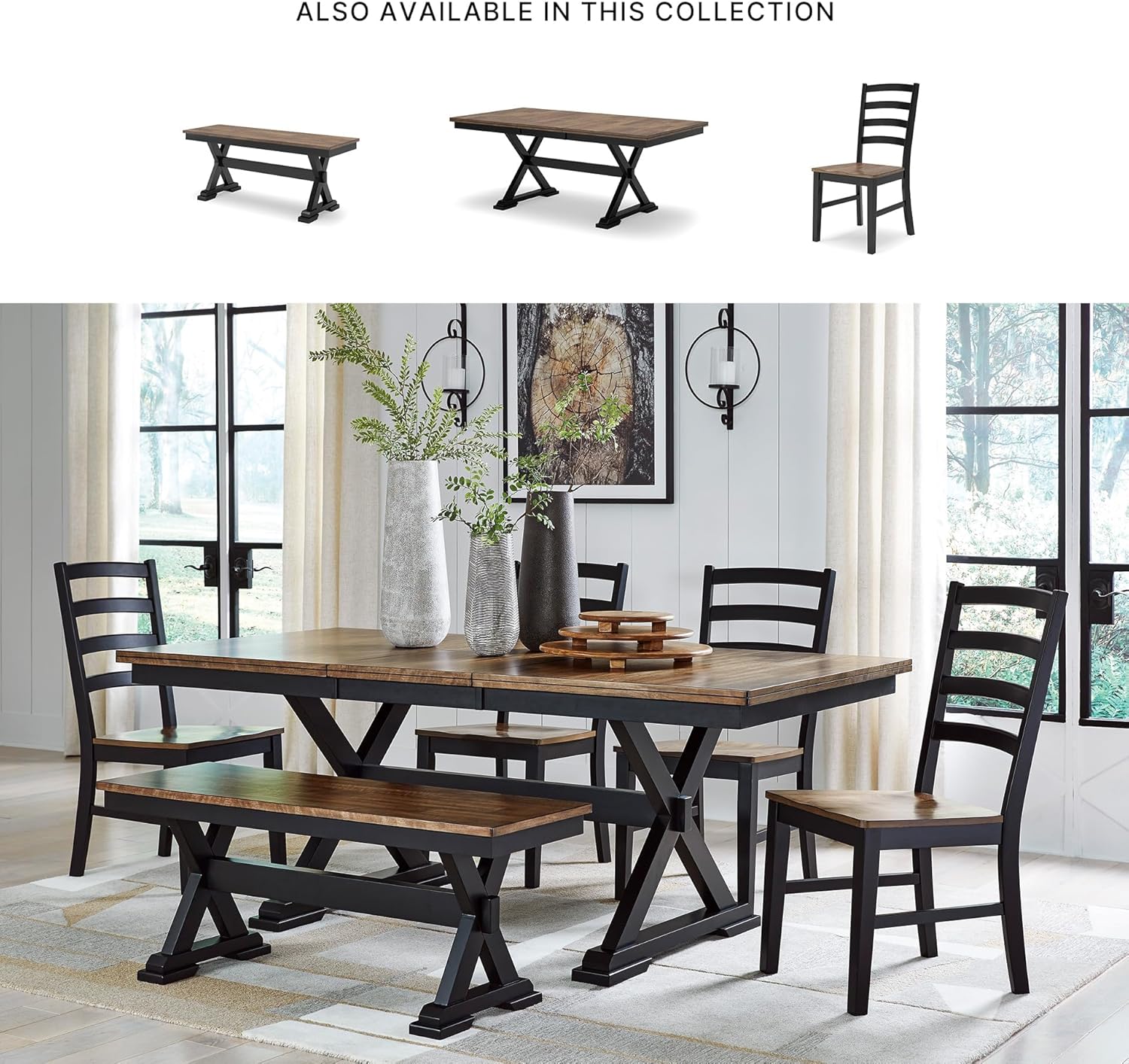 Signature Design by Ashley Wildenauer Dining Extension Table, 18" Self-Storing Butterfly Leaf, Hardwood Solids, Mango Veneer & MDF Substrate, Seats 6 to 8 for Kitchens, Black & Dark Brown, 78"
