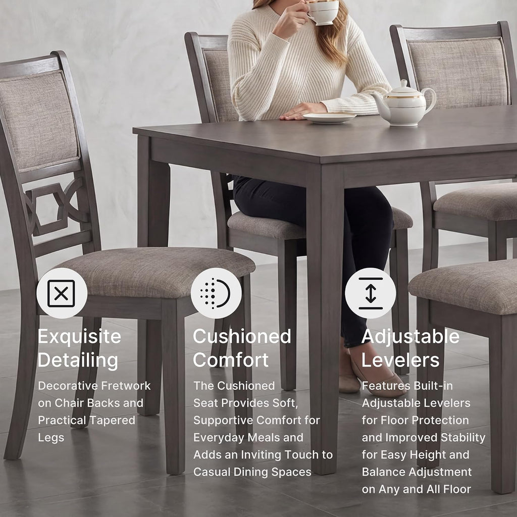 Signature Design by Ashley Wrenning Diamond Patterned Dining Table Set, 4 Upholstered Chairs and Bench, Seats 6, Wood, Gray