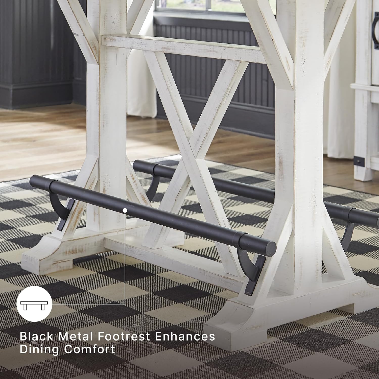 Signature Design by Ashley Valebeck Counter Height Dining Table, Rustic Farmhouse Design, Black Metal Footrest, Seats Up to 4, Great for Small Spaces, White