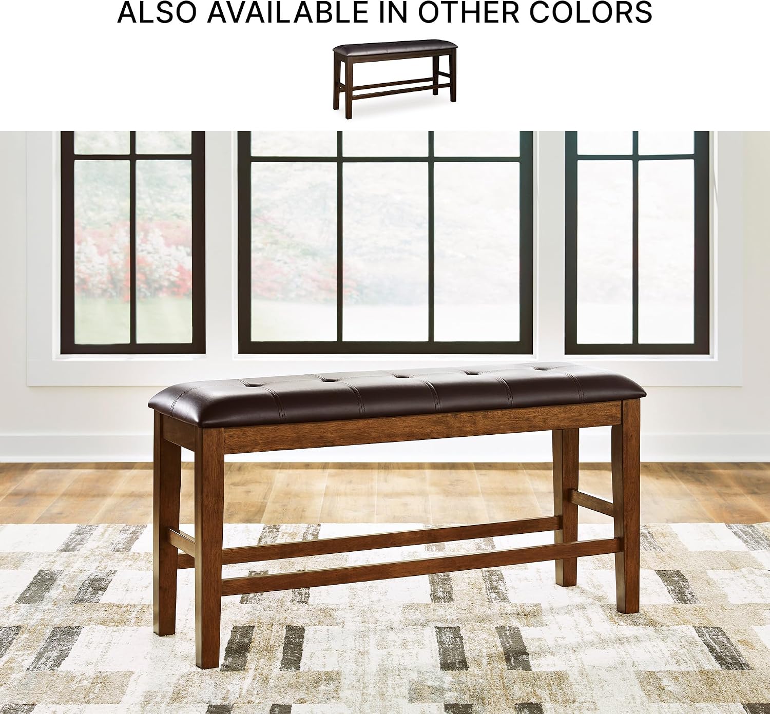 Signature Design by Ashley Ralene Classic Tufted Faux Leather Upholstered Counter Height Dining Bench with Distressed Finish, Dark Brown